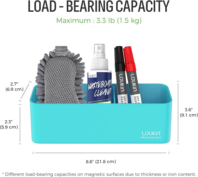loukin Magnetic and Adhesive Marker Holder, Dry Erase Accessory Tray, Magnetic Storage Organizer for Whiteboard, Glass or Refrigerators (Sky Blue)