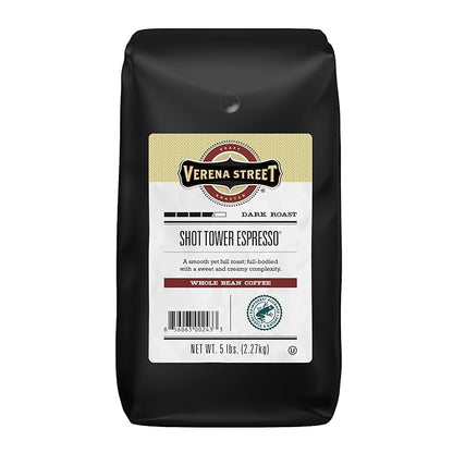 Verena Street 5 Pound Espresso Beans, Shot Tower Espresso Whole Bean, Rainforest Alliance Certified Arabica Coffee