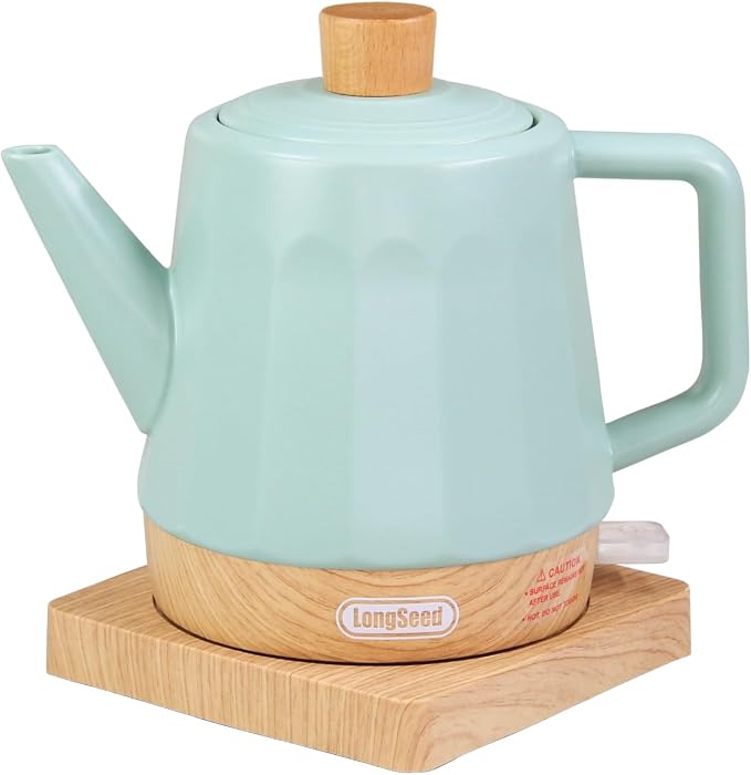 Electric Kettle Ceramic 1.2 qt, Automatic Shut Off, Fast Boiling Kettles Teapot, Hot Water Boiler For Coffee & Tea, Prevent Boil Dry, 1000W, Milky Green