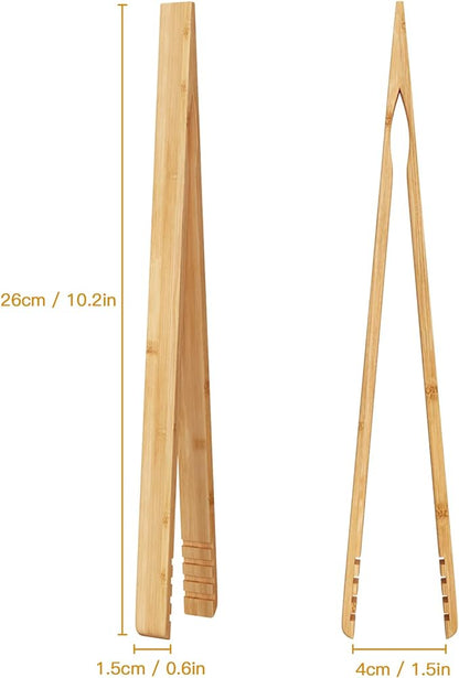 DUJEN 2 Pieces Bamboo Toast Tongs, 10.2 Inches Long Wood Toaster Tongs with Anti-slip Design, Tongs for Cooking with Cooking Oil Coating