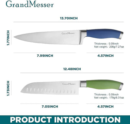 Kitchen Knives, 2 Piece Ultra Sharp 8 inch Chef Knife and 7 inch Santoku Knife, German Carbon Stainless Steel Forging Cooking knife Set, with Ergonomic Handle and Gift Box