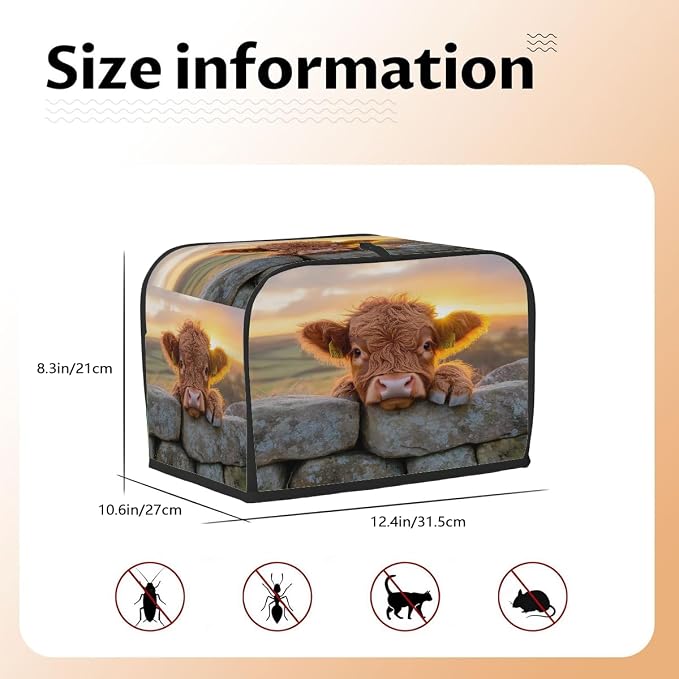 Toaster Cover 4 Slice Wide Slot High Mountain Cattle CowBread Toaster Oven Dustproof Cover Small Appliance Kitchen Covers Dust and Fingerprint Protection for Women Gift 4 Slice