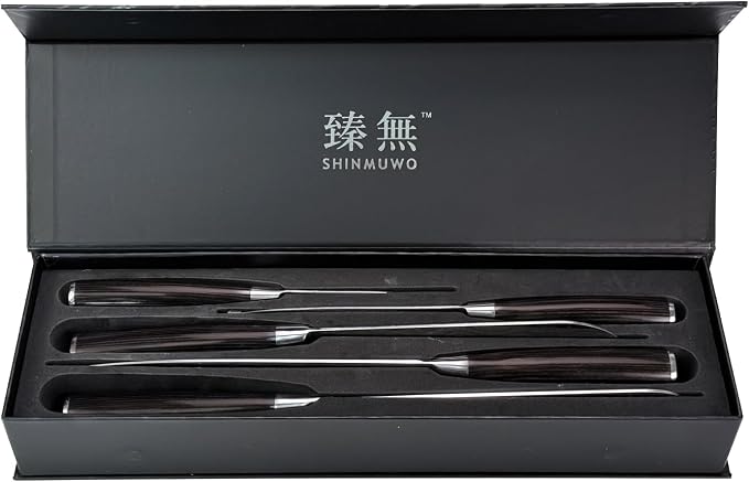 5-Piece Kitchen Knife Set, High Carbon Stainless Steel Blades with Wave Pattern, Ergonomic Pakkawood Handle - Includes 8" Chef, 8" Bread, 7" Santoku, 5" Utility & 3.5" Paring Knives