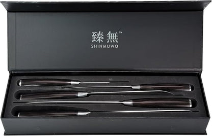 5-Piece Kitchen Knife Set, High Carbon Stainless Steel Blades with Wave Pattern, Ergonomic Pakkawood Handle - Includes 8" Chef, 8" Bread, 7" Santoku, 5" Utility & 3.5" Paring Knives