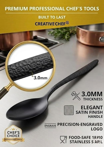CREATIVECHEF Kunz Spoons, Chef Kunz Cooking Spoons, Stainless Steel Titanium Shiny Basting Spoon, 18/10 Stainless Steel, Plating Kunz Spoons, Dinner Serving Spoons (Black)