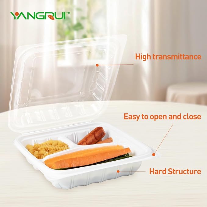 YANGRUI 25-Pack 34 oz 3-Compartment Food Containers, Shrink-Wrapped No Wash | Anti-Fog Crystal Clear Lids, Leakproof & Sturdy, BPA-Free Microwave Safe Meal Prep Box for Takeout, Catering, Leftovers