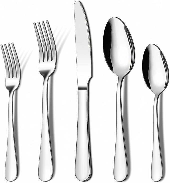 20 Piece Silverware Set, ENLOY Stainless Steel Flatware Cutlery Set, Kitchen Utensil Set Service for 4, Include Knife Fork Spoon, Mirror Polished, Dishwasher Safe