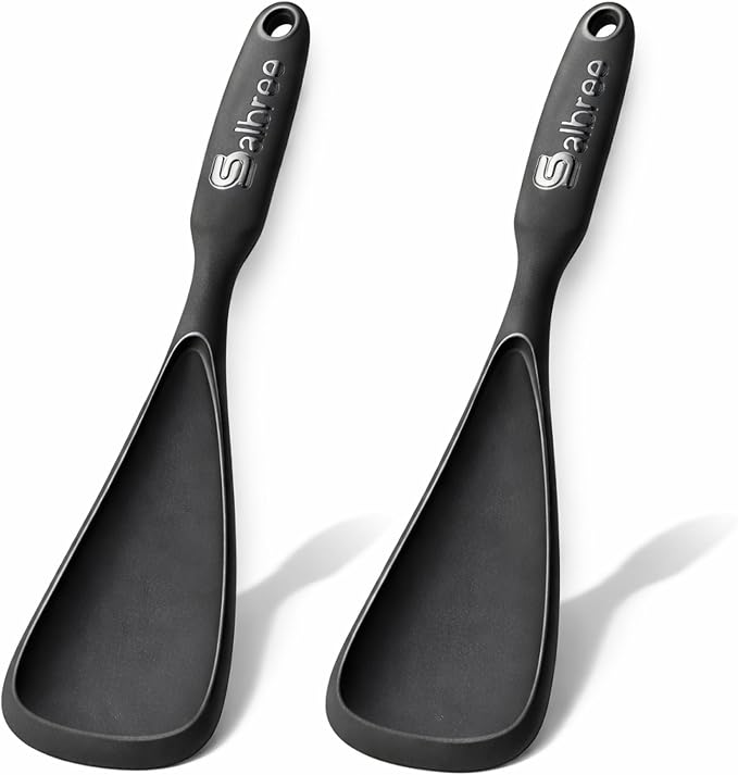 Silicone Spoon Spatula for Cooking - Multifunction Scoop Spatula Spoonula - Heat Resistant Cooking Spoon for Nonstick Cookware - Large Silicone Kitchen Spoon - Seamless Design (Black,2pcs)