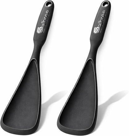 Silicone Spoon Spatula for Cooking - Multifunction Scoop Spatula Spoonula - Heat Resistant Cooking Spoon for Nonstick Cookware - Large Silicone Kitchen Spoon - Seamless Design (Black,2pcs)