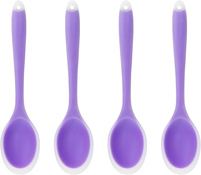 4Pcs Silicone Cooking Spoon, Heat-Resistant Nonstick Silicone Spoon for Stirring, Mixing, Cooking, Baking and Daily Use(Purple)