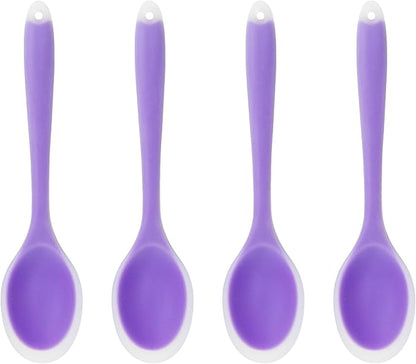 4Pcs Silicone Cooking Spoon, Heat-Resistant Nonstick Silicone Spoon for Stirring, Mixing, Cooking, Baking and Daily Use(Purple)