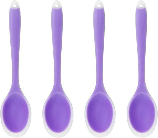 4Pcs Silicone Cooking Spoon, Heat-Resistant Nonstick Silicone Spoon for Stirring, Mixing, Cooking, Baking and Daily Use(Purple)