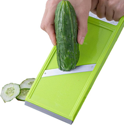 Handheld Potato Slicer & French Fry Cutter, Stainless Steel Manual Vegetable Slicer for Chips Homemade Fries Carrots Zucchini Easy Grip Green Slicer Chip Maker (4.25x10.8in)