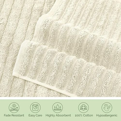 Elegant Comfort 100% Turkish Cotton Corduroy Ribbed Luxury Jumbo Bath Towel Ultra Soft - 35 x 70 Inch - Luxury Spa Premium Hotel Quality Highly Absorbent and Quick Dry Large Bath Towel, Ivory