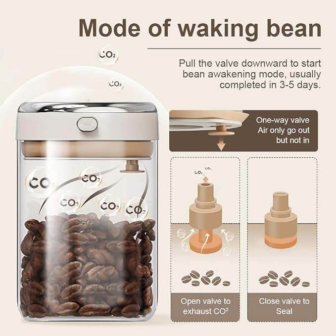Coffee Bean Storage Container with One-way Valve Airtight Lid Date Tracker for Coffee and More Food Fresh and Storage, Clear Borosilicate Glass Coffee Canister(0.5 Qt - 6 OZ)