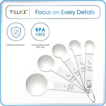 TILUCK Measuring Cups & Spoons Set, Stackable Cups and Spoons, Nesting Measure Cups with Stainless Steel Handle, Kitchen Gadgets for Cooking & Baking（white）