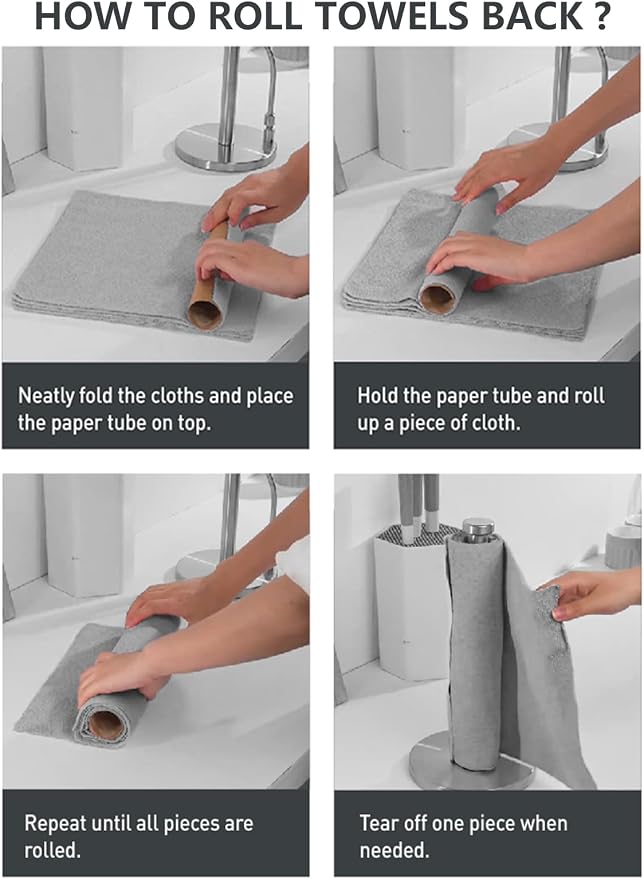 Fantasticlean Microfiber Cleaning Cloth Roll -40 Pack, Tear Away Microfiber Towels, 12" x 12", Reusable, Washable, Scratch Free, Ultra Absorbent Dishcloth for for All-Around Cleaning Supplies (Grey)
