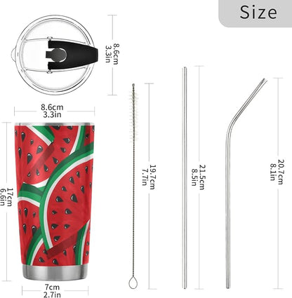 Tumbler Green Red Watermelon Insulated Office Coffee Cup Back to School Beverage Container Travel Mug with Straw and Lid Double Wall Stainless Steel 20oz