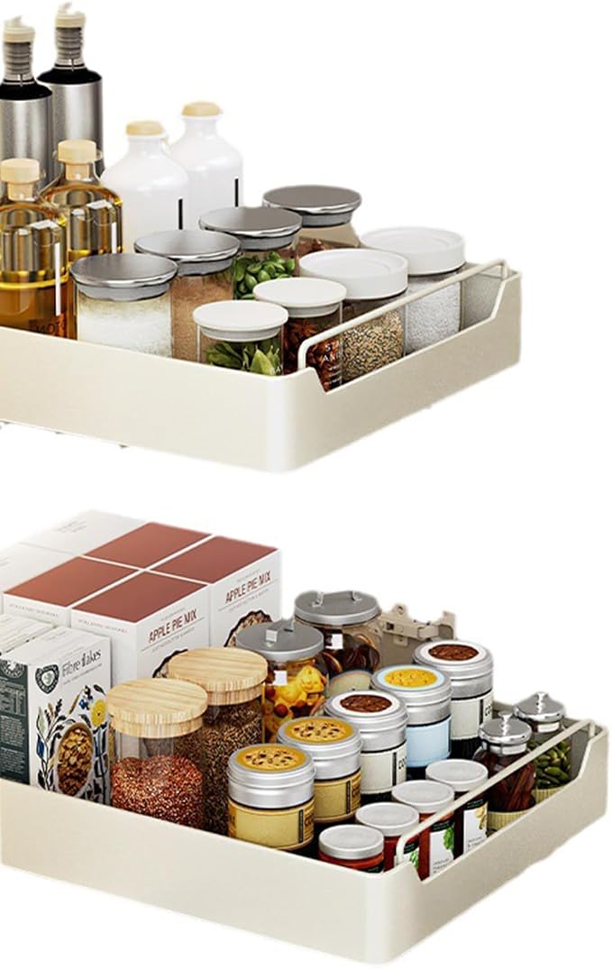 Pull Out Cabinet Organizer, Slide Out Pantry Shelves with Nylon Adhesive, Heavy Duty Sliding Drawer Pantry Shelf for Pantry Kitchen Home Bathroom Under Sink