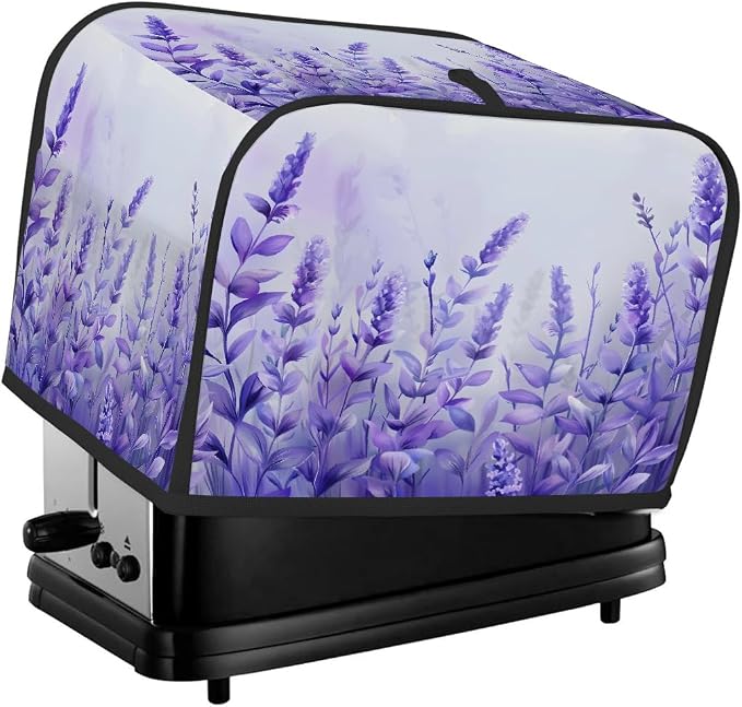 Flower Lavender Toaster Cover 4 Slice Wide Slot Washable Toaster Covers | Purple Art Dust and Fingerprint Protection Bread Maker Covers for Kitchen Accessories Decor Bakeware Women Gift