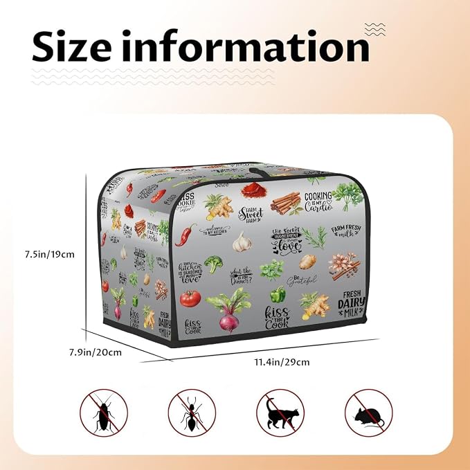 Toaster Cover 2 Slice Wide Slot Spices KitchenBread Toaster Oven Dustproof Cover Small Appliance Kitchen Covers Dust and Fingerprint Protection for Women Gift 2 Slice