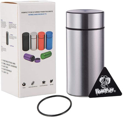 Honeypuff Smell Proof Jar, Portable Airtight Storage Container With Silicone Ring, 42ml Multi-Use Aluminum Stash Bottle for Coffee, Herb & Spice Keep Fresh(Silver)