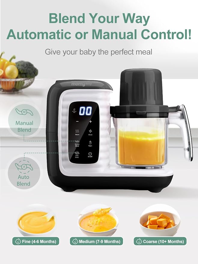 MOMYEASY Baby Food Maker, Multifunction Processor Chopper Grinder, Baby Food Steamer and Puree Blender in-One, with Bottle Warmer, Auto Cooking & Grinding with Touch Control Panel