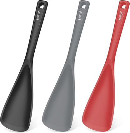 Beijiyi Silicine Cooking Spoons for Nonstick Cookwares, 3 Pack, 12.6 in | Sturdy, BPA-Free, Heat Resistant, One-Piece, Multifunction Spatula Spoon, Great for Cooking, Serving, Scooping, and Stirring
