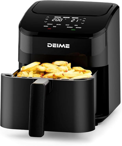 DEIME Air Fryer 4.5 Qt, Small Airfryer Digital Space Saving Compact, Bake, Reheat, Roasts for Quick Easy Meals, Mini Compact & Quiet, Nonstick & Dishwasher Safe Basket (Black-4.5QT)