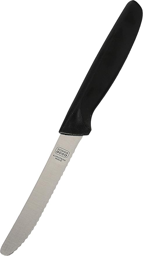Black Kitchen Knife - 4.5" Steak and Vegetable Knife - Razor Sharp Curved Tip, Serrated Edge - Color Coded Kitchen Tools by The Kosher Cook