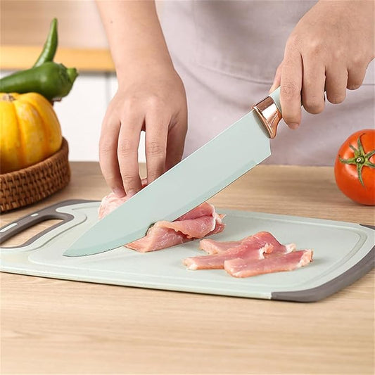 19 Pieces Kitchen Cooking Utensils and Knife Set with Holder Block, Include 11 Pcs Silicone Cooking Utensils 5 Pcs Sharp Stainless Steel Knives Scissors Whisk Tongs and Cutting Board (LIGHT BLUE)
