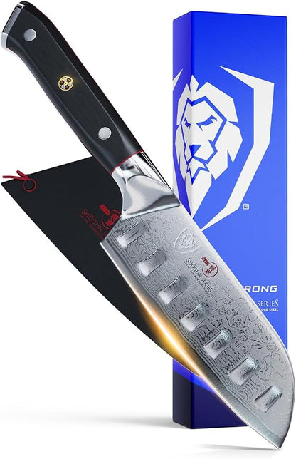 Dalstrong Santoku Knife - 5 inch - Shogun Series Elite - Japanese AUS-10V Super Steel Kitchen Knife - Black G10 Handle - Vegetable Knife - Damascus Layered - Vacuum Heat Treated - Sheath Included
