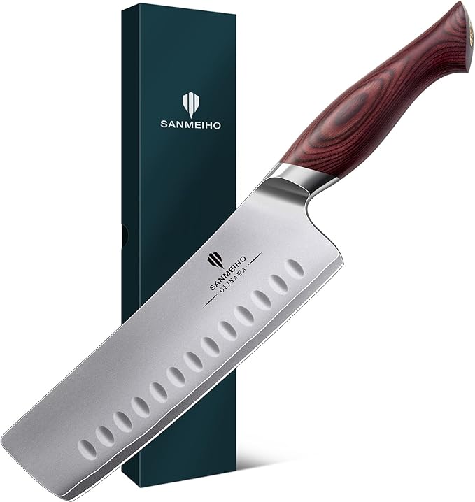 7 Inch Nakiri Knife, Japanese 10Cr15MoV High Carbon Stainless Steel Chopping Chef Knife, Professional Sharp Multipurpose Asian Kitchen Vegetable Cleaver Knife with Ergonomic Pakkawood Handle