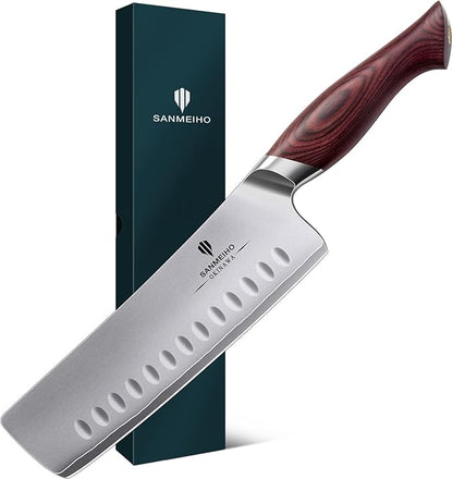 7 Inch Nakiri Knife, Japanese 10Cr15MoV High Carbon Stainless Steel Chopping Chef Knife, Professional Sharp Multipurpose Asian Kitchen Vegetable Cleaver Knife with Ergonomic Pakkawood Handle