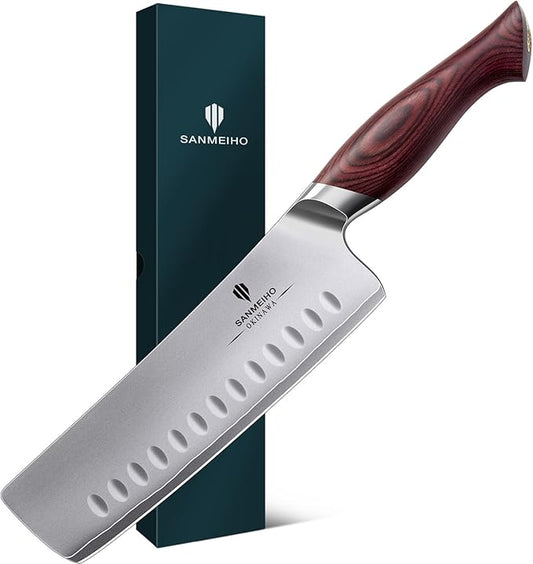 7 Inch Nakiri Knife, Japanese 10Cr15MoV High Carbon Stainless Steel Chopping Chef Knife, Professional Sharp Multipurpose Asian Kitchen Vegetable Cleaver Knife with Ergonomic Pakkawood Handle
