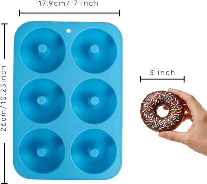 Aichoof Non-Stick Silicone Donut Pan Set of 2, BPA-Free, Easy Release(Blue) | 6-Cavity Food Grade LFGB Donut Mold, Dishwasher & Microwave Safe, Perfect Homemade Donuts