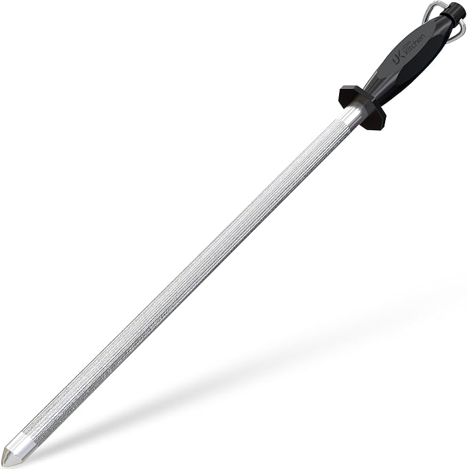 Utopia Kitchen Knife Sharpener Rod 12 Inch, Professional Honing Rod for Knife Sharpening with Hanging Hook, Black