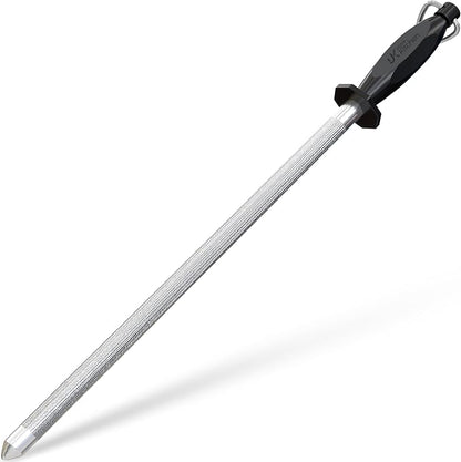 Utopia Kitchen Knife Sharpener Rod 12 Inch, Professional Honing Rod for Knife Sharpening with Hanging Hook, Black