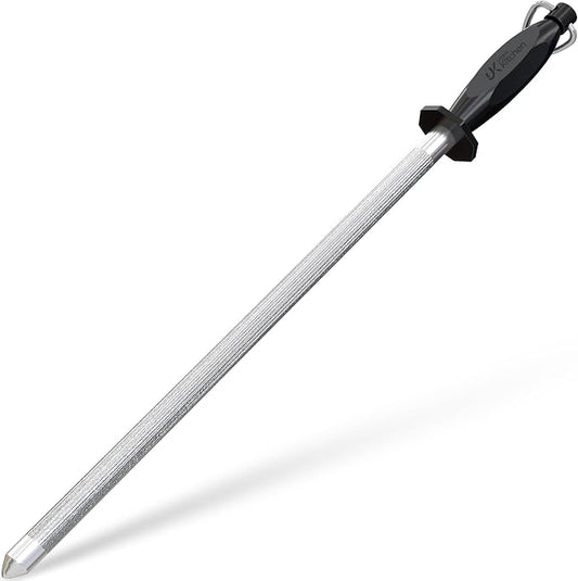 Utopia Kitchen Knife Sharpener Rod 12 Inch, Professional Honing Rod for Knife Sharpening with Hanging Hook, Black