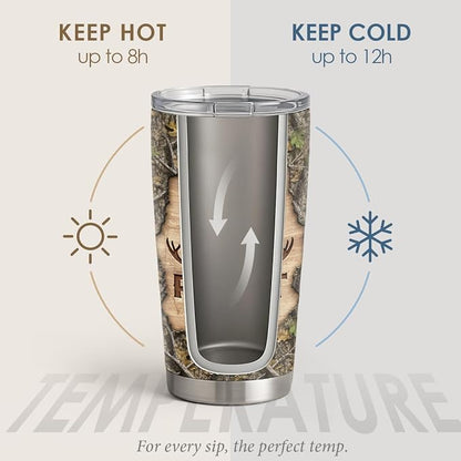 SANDJEST Hunting Tumbler 20oz, Stainless Steel Travel Cup with Lid, Eat Sleap Hunt Repeat Insulated Coffee Mug, Hunting Gifts for Men Friends Dad Grandfather on Birthday Christmas