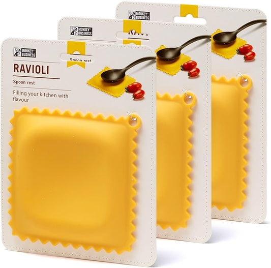 Monkey Business Ravioli Spoon Rest (3-Pack) - Silicone Kitchen Utensil Holder Set - Pasta-Shaped Heat Resistant Ladle Holders for Stove Top - Quirky Kitchen Decor