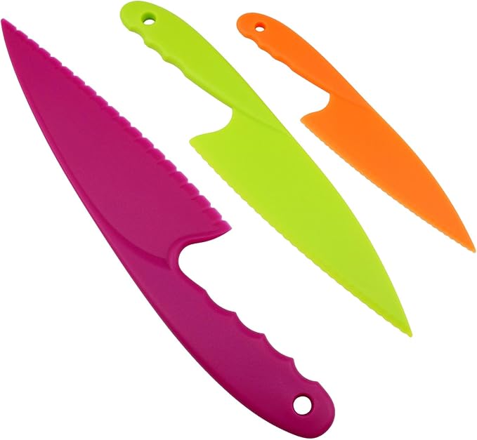VAKTOK-3pcs Nylon Kitchen Knife Plastic Knives Nylon Kids Chef Knives Suitable for children beginners in the kitchen to make fruit lettuce vegetable salad bread