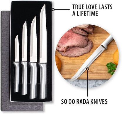 Rada Cutlery Wedding Register Gift Set (S04), 4-Piece Knife Set with Quick Edge Sharpener (R119), Silver Handle