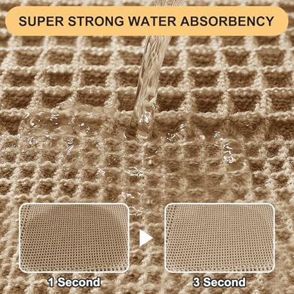 Upgrade Waffle Bath Mat, Boho Bathroom Rugs Absorbent Non Slip, Ultra Soft Bathroom Mat, Machine Washable Knit Bath Rugs with Tassels for Bathroom, Bedroom, Kitchen, Shower, Tub, Beige, 36"x24"
