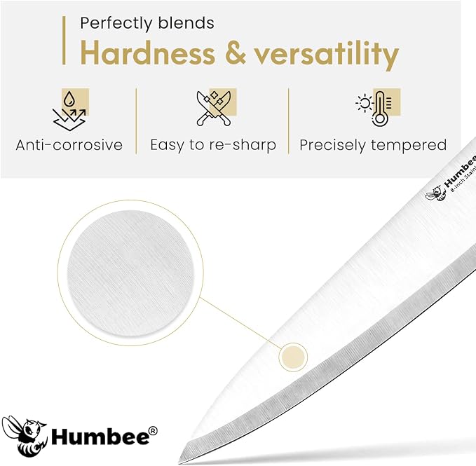 8-Inch Chef Knife – Full Tang Razor-Sharp High Carbon Stainless Steel Blade – Hollow Grind Edge – Ergonomic Grip Handle – Professional Kitchen Knife, Black