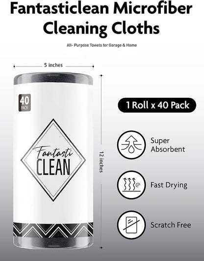 Fantasticlean Microfiber Cleaning Cloth Roll -40 Pack, Tear Away Microfiber Towels, 12" x 12", Reusable, Washable, Scratch Free, Ultra Absorbent for All-Around Cleaning Supplies (DimGrey)