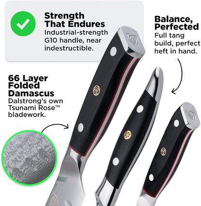 Dalstrong Slicing Carving Knife 12" + Fillet Knife 6" + Meat Fork - Shogun Series ELITE - Japanese AUS-10V Super Steel - Premium Carving Set - Black G10 Handle - Sheaths Included