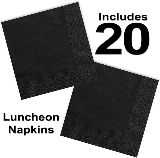 Heavy Duty Black Paper Plate Party Supplies Bundle 9" Dinner plate, 7" Dessert Plates And Napkins, 56 Piece Disposable Paper Party Plate Set
