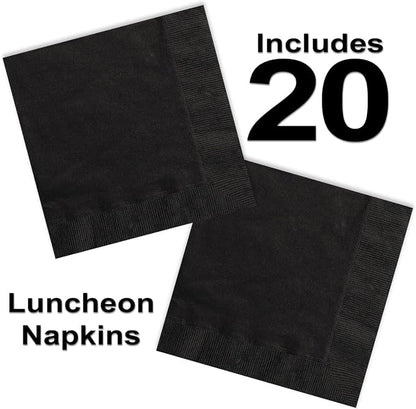 Heavy Duty Black Paper Plate Party Supplies Bundle 9" Dinner plate, 7" Dessert Plates And Napkins, 56 Piece Disposable Paper Party Plate Set