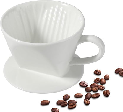 Mongdio Pour Over Coffee Maker, Ceramic Pour Over Dripper, Coffee Pour Over with 3 Holes Flat Bottom, Coffee Accessories for Home, Size 02 White